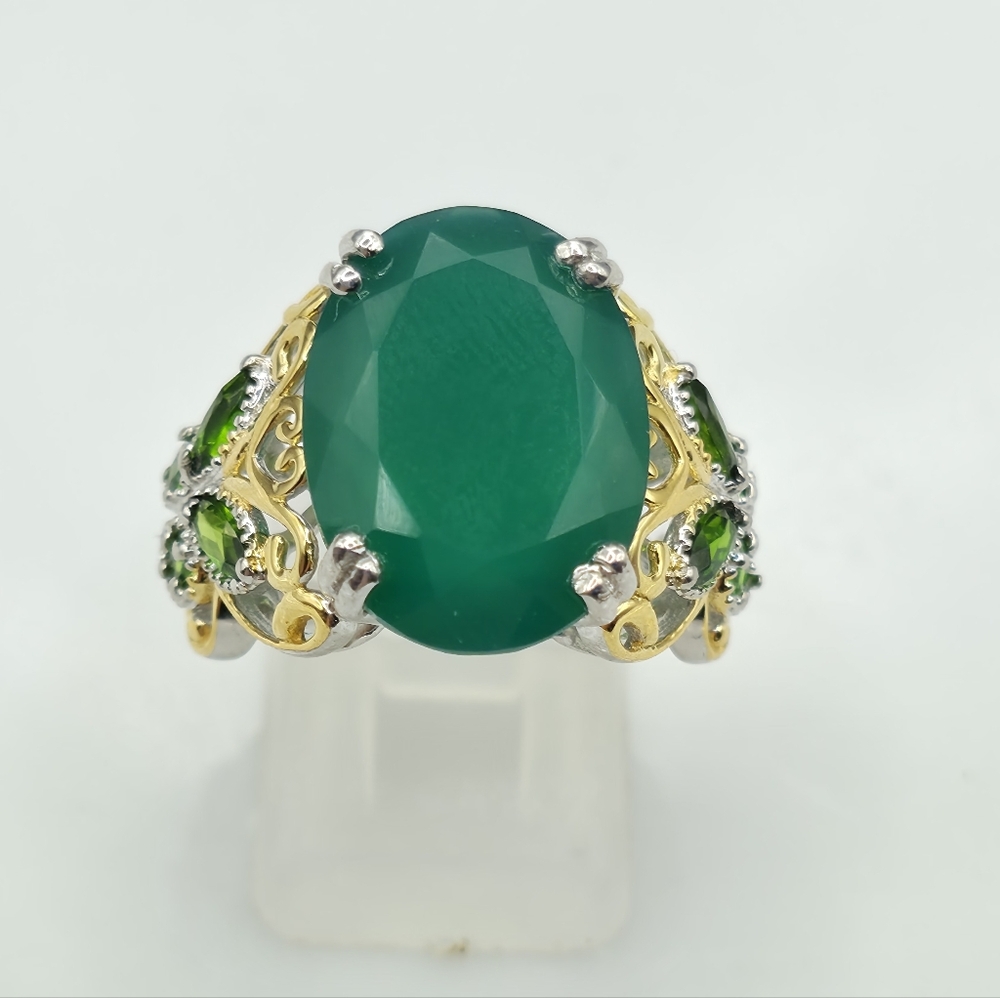 NWOT Genuine Verde Onyx and Chrome Diopside 11.30 ctw Butterfly Ring Size 8 - Picture 3 of 9